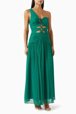 Buy SHONA JOY Green Margot One shoulder Lace up Maxi Dress in