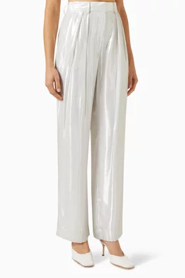Buy Staud Silver Luisa Pleated Pants in Silk-blend for Women in