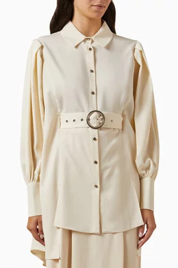Buy Qui Prive White Belted Blouse in Crepe for Women in Kuwait