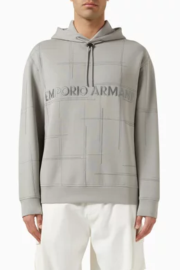 Buy Emporio Armani Grey Embroidered Logo Hoodie in Cotton blend