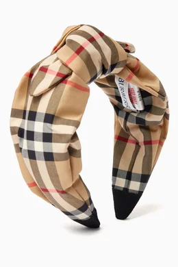 Buy Burberry Neutral Check Headband in Cotton Blend for Girls in