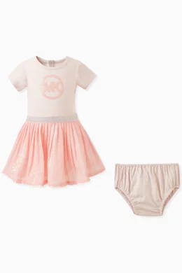 Buy Michael Kors Kids Pink Logo Dress in Cotton Sequins for Baby