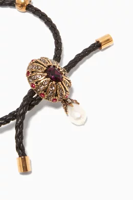 Buy McQueen Black Black Leather Jewelled Friendship Bracelet for