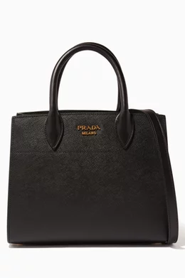 Buy Prada Black Black Medium Saffiano Bibliothèque Tote Bag for