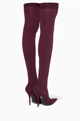 Buy Balenciaga Red Burgundy Knife Spandex Thigh Boots for Women