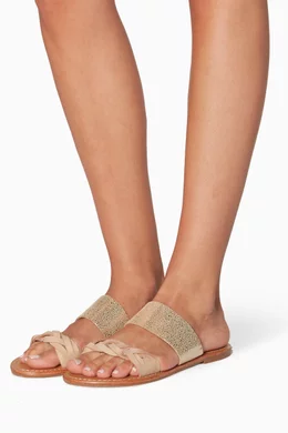 Buy Soludos Gold Metallic Leather Braided Slide Sandals for Women Online Ounass Kuwait