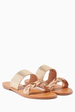 Buy Soludos Gold Metallic Leather Braided Slide Sandals for Women Online Ounass Kuwait