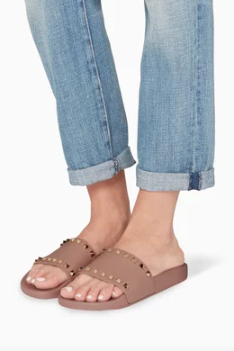 Buy Valentino Garavani Neutral Powder Rubber Rockstud Slides for