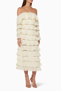 zimmermann painted heart midi dress Buy Zimmermann Neutral Cream Painted Heart Love Midi Dress for Women Online