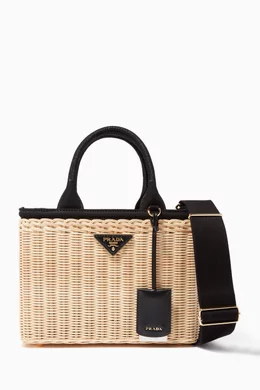 Buy Prada Black Natural Black Midollino Picnic Basket Tote for