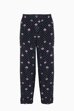 Buy Miu Miu Blue Navy Polka Dot Floral-Print Pants for Women