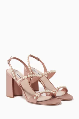 Buy Miu Miu Neutral Nude Pearl Embellished Block Heel Sandals for Women Online Ounass Kuwait