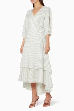 Buy Ganni Neutral Off White Wilkie Wrap Dress for Women Online Ounass Kuwait