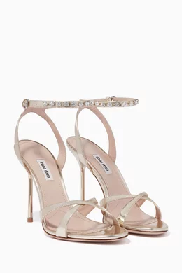 Buy Miu Miu Gold Gold Crystal-Embellished Criss-Cross Sandals for