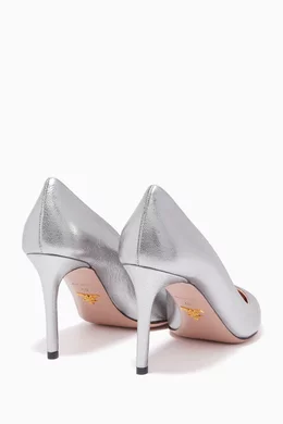 Buy Prada Silver Metallic-Silver Leather Pumps for Women Online