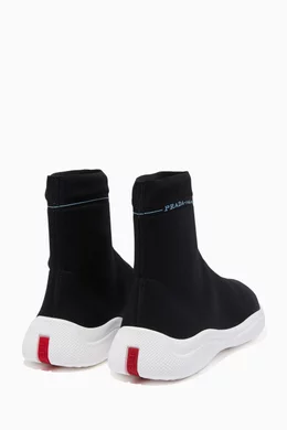 Buy Prada Black Black Stretch High-Top Sneakers for Women Online