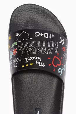 Buy Dolce Gabbana Black Black Graffiti Pool Slides for Women Online Ounass Kuwait