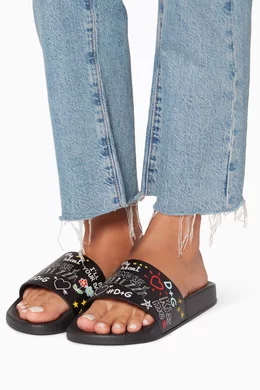 Buy Dolce Gabbana Black Black Graffiti Pool Slides for Women Online Ounass Kuwait