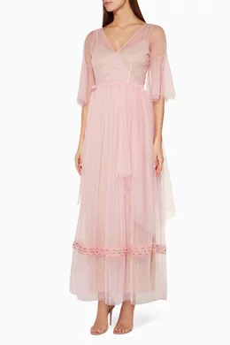 staud light pink dress Staud Michelina Pleated Shell Midi Dress
