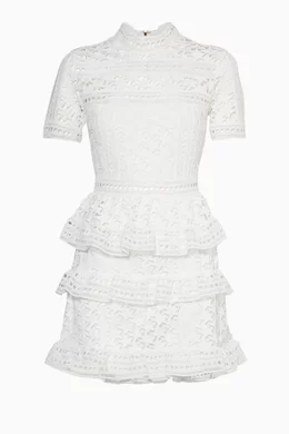 Buy Self-Portrait White White Star Guipure Lace Mini Dress for