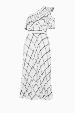 Buy Self-Portrait Black Monochrome Check Frill Midi Dress for Women Online  | Ounass Kuwait