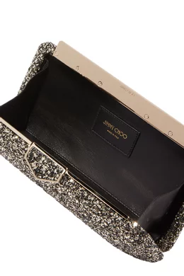 Buy Jimmy Choo Gold Gold Mix Ellipse Coarse Glitter Clutch for