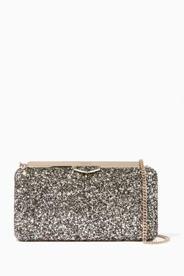 Buy Jimmy Choo Gold Gold Mix Ellipse Coarse Glitter Clutch for Women Online Ounass Kuwait