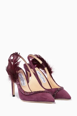 Buy Jimmy Choo Red Grape Tacey Suede Feather Embellished Pumps for Women Online Ounass Kuwait