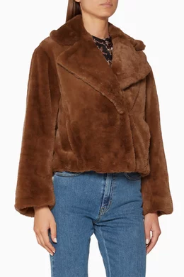 Buy Vince Neutral Brown Plush Faux-Fur Coat for Women Online