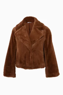 Buy Vince Neutral Brown Plush Faux-Fur Coat for Women Online