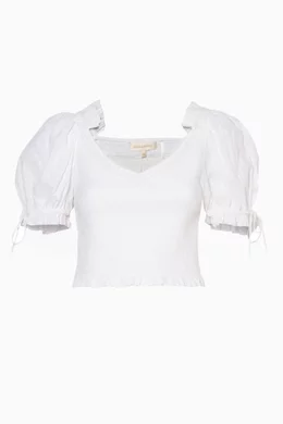 Buy LoveShackFancy White White Smocked Tilly Top for Women Online Ounass Kuwait