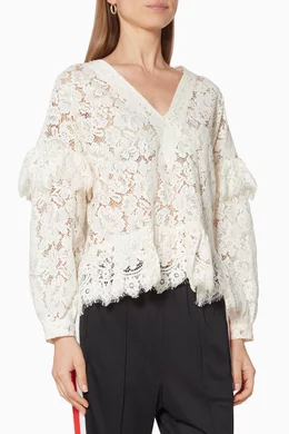 Buy Ganni White Egret-Ivory Lace Jerome Blouse for Women Online