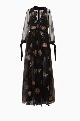 Buy Elie Saab Multicolour Black Embroidered Tulle Gown for Women Online