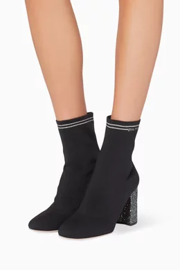 Buy Miu Miu Black Black Glitter Stretch Booties for Women Online Ounass Kuwait