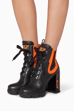 Buy Prada Black Black Neoprene Leather Tread Boots for Women