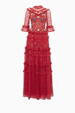 Buy Needle Thread Burgundy Heather Red Pandora Embellished Gown for Women Online Ounass Kuwait