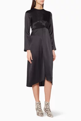Buy Vince Black Black Twist-Front Midi Dress for Women Online