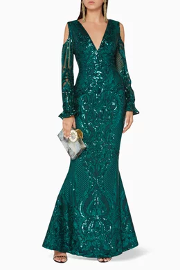 Buy Elle Zeitoune Green Emerald-Green Embellished Helen Gown for Women  Online