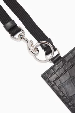 Buy McQueen Black Black Leather Lanyard Card Holder for Men Online