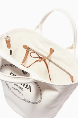 Prada logo print canvas tote best sale