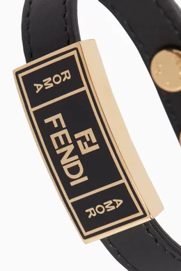 Buy Fendi Black Black Logo Plaque Leather Bracelet for Men Online Ounass Kuwait