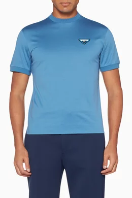 Buy Prada Blue Light Blue Triangle Logo T-Shirt for Men