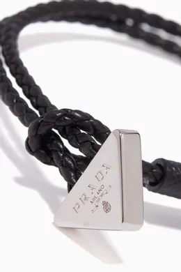 Buy Prada Black Black Braided Leather Triangle Pendant Bracelet