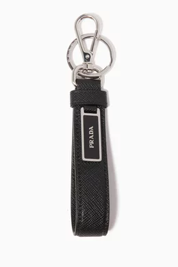 Buy Prada Black Black Saffiano Leather Key Ring for Men Online Ounass Kuwait
