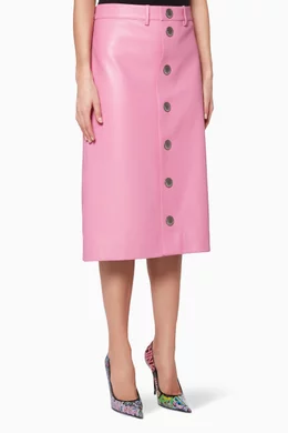 Buy Balenciaga Pink Pink Leather Snap Button Midi Skirt for Women Online Ounass Kuwait