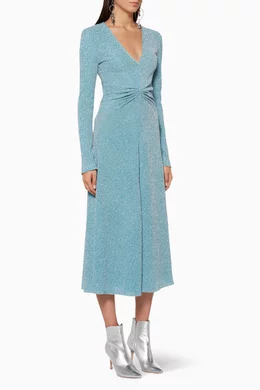 Buy Rotate Birger Christensen Blue Turquoise Gathered Metallic Stretch-Knit  Dress for Women Online | Ounass Kuwait