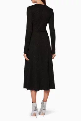 Buy Rotate Birger Christensen Black Black Metallic Stretch-Knit Dress for Women Online