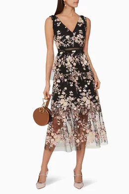 Buy Self-Portrait Black Sleeveless Midnight Floral Mesh Dress for Women  Online | Ounass Kuwait