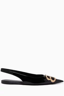 Buy Balenciaga Black Patent Leather Point-Toe Slingback Flats for