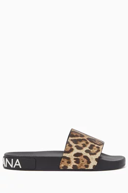Buy Dolce Gabbana Brown Leopard Print Leather Slide Sandals for